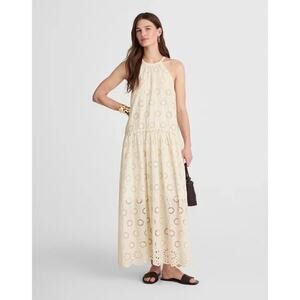 NWT Madewell Embroidered Eyelet Maxi Dress Drop Waist Cream XS Floral